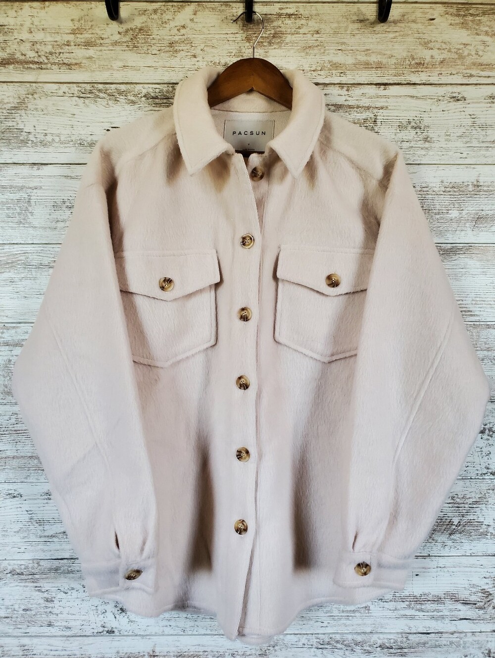 PacSun Cream Wool Blend Oversized Shacket Jacket Utiluty Coat Neutral Off-white